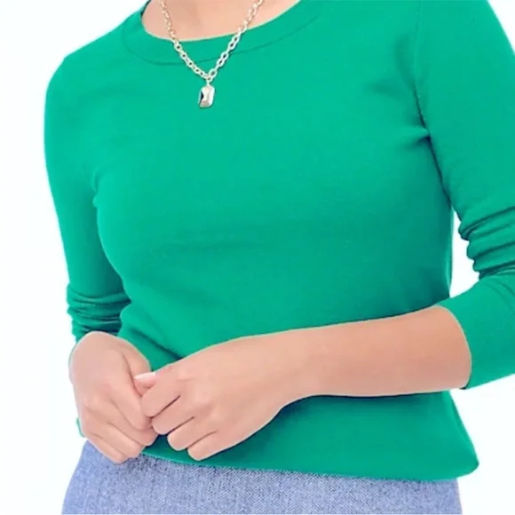 J. Crew Teddie Sweater Kelly green size small wool cotton blend crew neck - Picture 2 of 9